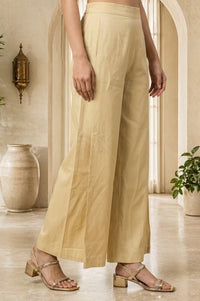 Gold Yarn Dyed Solid Rayon Ankle Length Palazzo