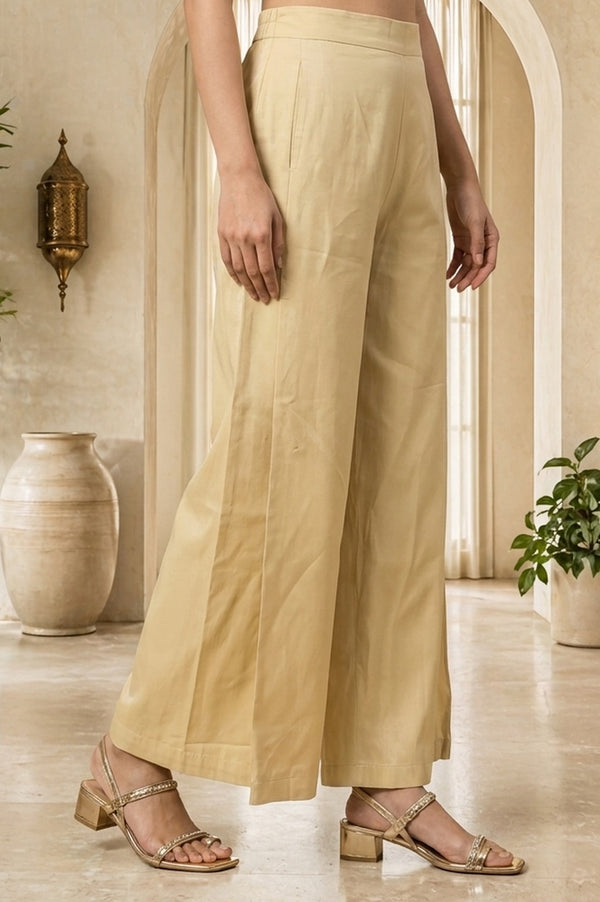 Gold Yarn Dyed Solid Rayon Ankle Length Palazzo