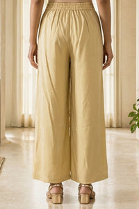 Gold Yarn Dyed Solid Rayon Ankle Length Palazzo