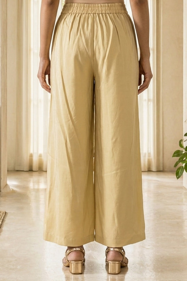 Gold Yarn Dyed Solid Rayon Ankle Length Palazzo