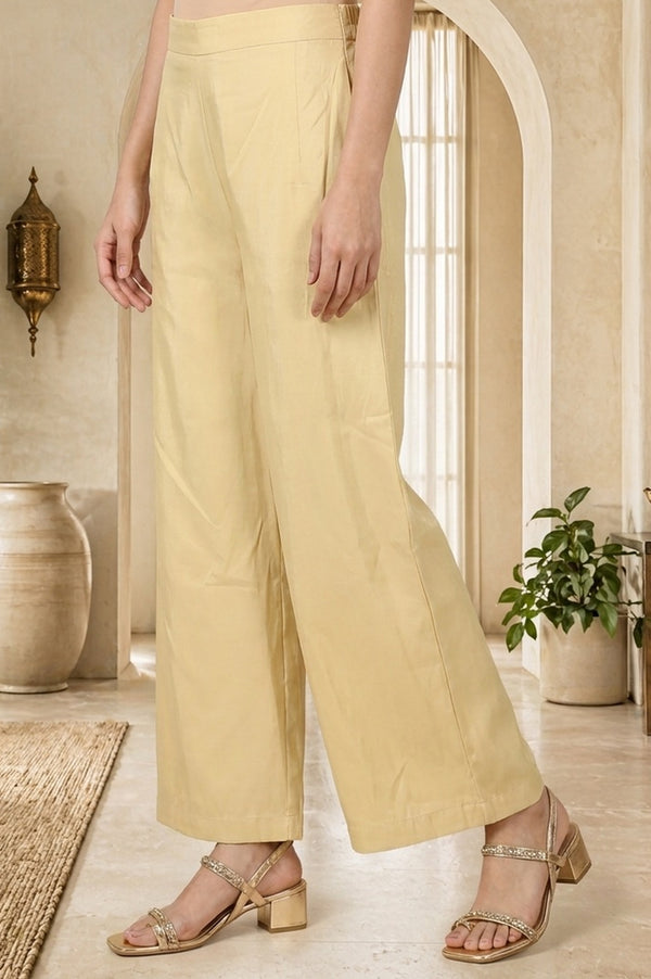 Gold Yarn Dyed Solid Rayon Ankle Length Palazzo