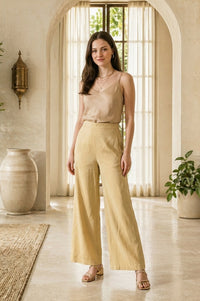 Gold Yarn Dyed Solid Rayon Ankle Length Palazzo