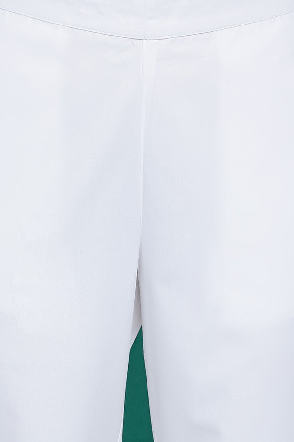 White Solid Heavy Poplin Trousers in Ankle Length