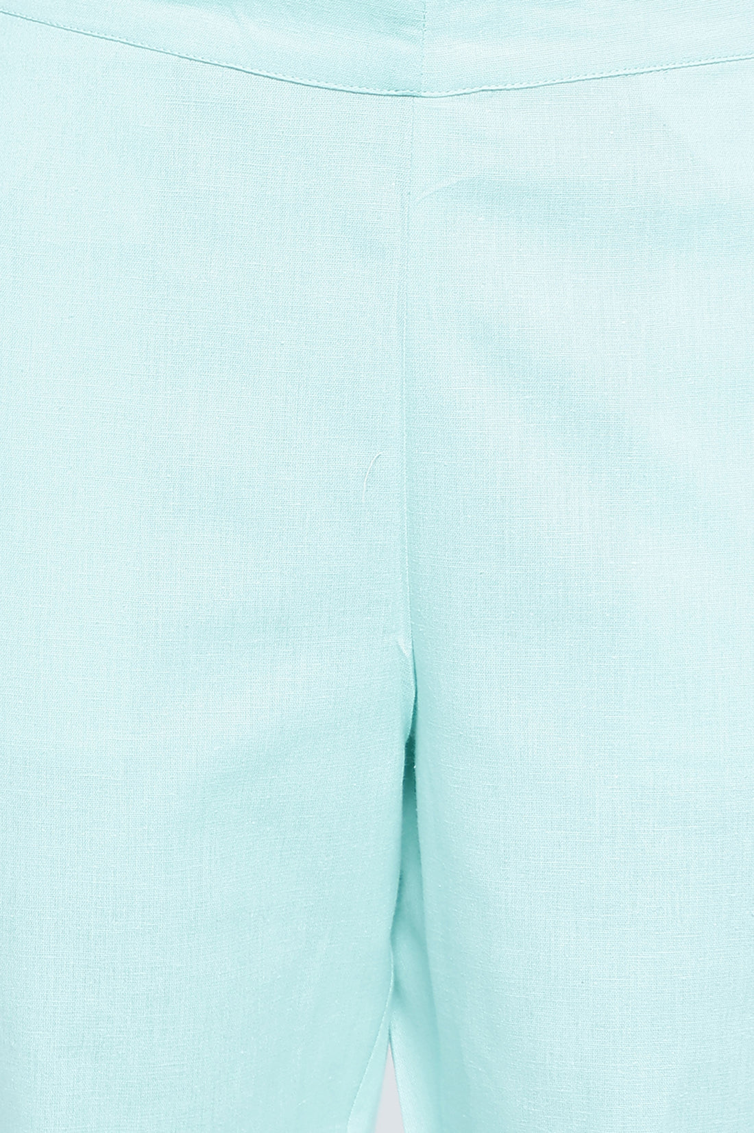 Blue Solid Cotton Flax Ankle Length Trousers