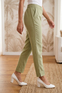Olive Slim Fit Ankle Length Mid Rise Trousers
