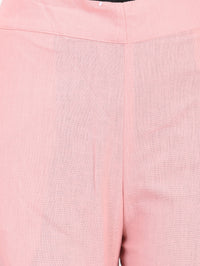 Pink Solid Cotton Flax Ankle Length Trousers