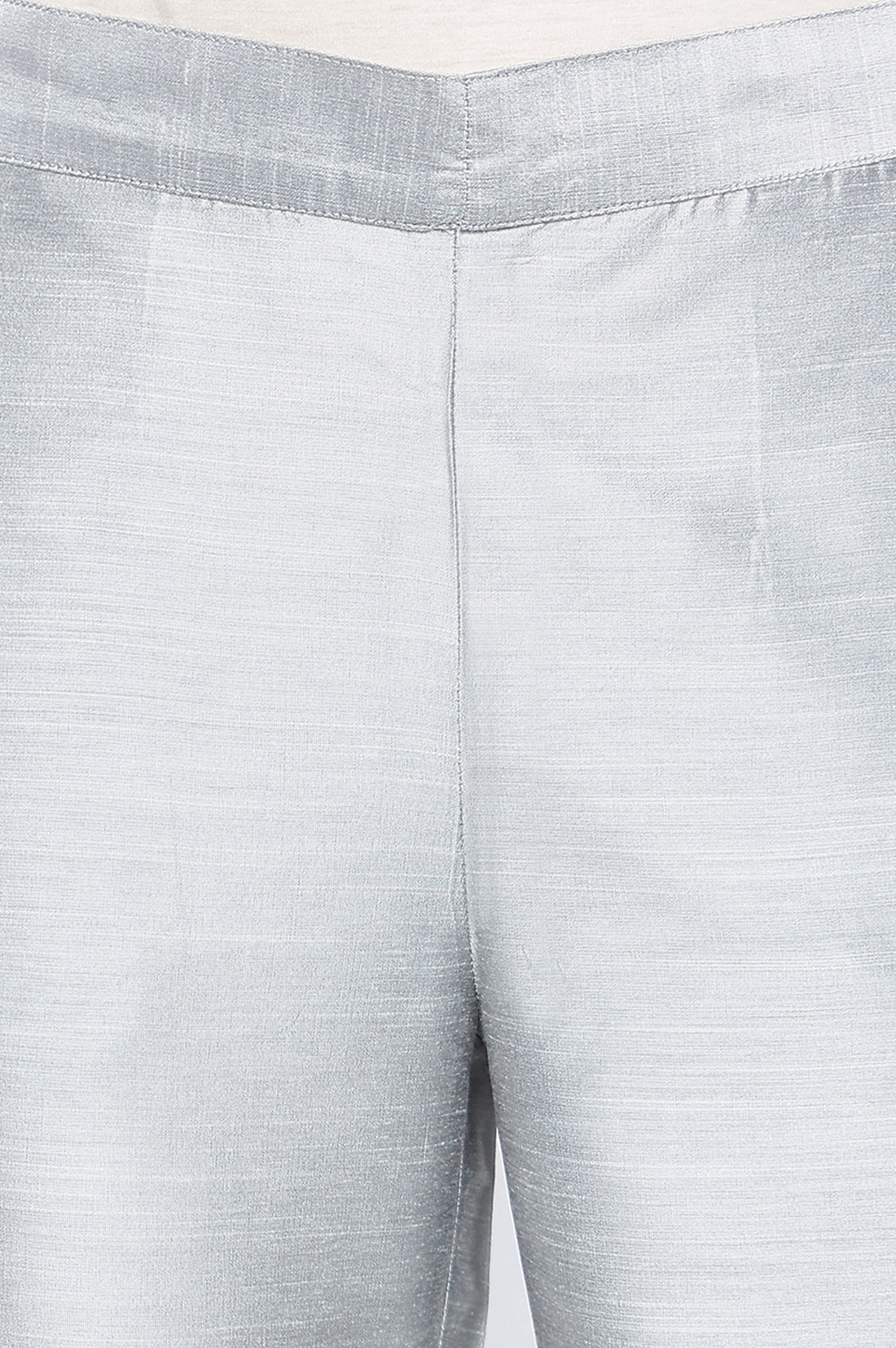 Grey Solid Mid Rise Slub Trousers in Ankle Length