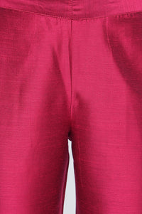 Pink Solid Mid Rise Slub Trousers in Ankle Length