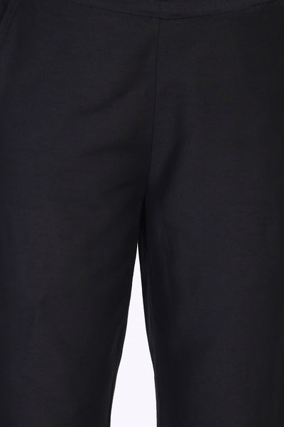 Black Solid Slim-Leg Rayon Trouser