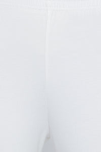 White Solid Cotton Lyrca Tights in Ankle Length