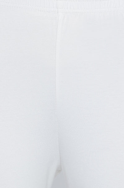 White Solid Cotton Lyrca Tights in Ankle Length