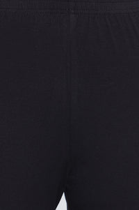 Black Solid Cotton Lyrca Tights in Ankle Length
