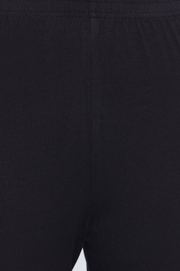 Black Solid Cotton Blend Skinny Fit Tights