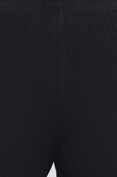 Black Solid Cotton Lyrca Tights in Ankle Length