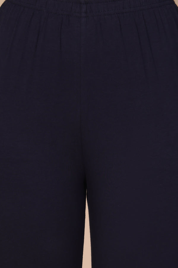 Elleven Women's Navy Blue Solid Slim Fit Cotton Churidar