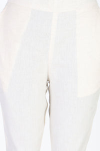 Off White Straight Fit Ankle Length Trousers With Lace