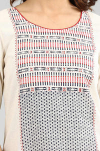 Off White Geometric Printed Pure Cotton Straight Kurta with Tights Set