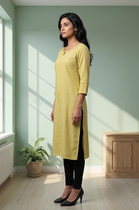 Yellow Solid Lace Rayon Straight Kurta with Tights Set