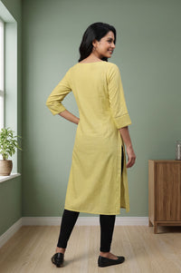 Yellow Solid Lace Rayon Straight Kurta with Tights Set
