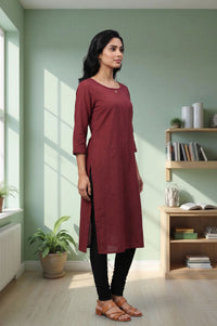 Maroon Solid Lace Yarn Dyed Rayon Straight Kurta with Tights