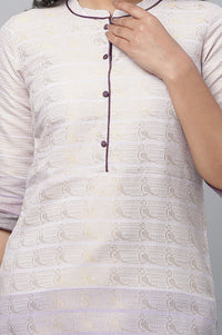 Lavender Ombre Zari Embroidered Yarn Dyed Cotton Straight Kurta with Trouser Set