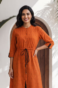 Orange Striped Printed Pure Cotton Straight Kurta with Palazzo Set