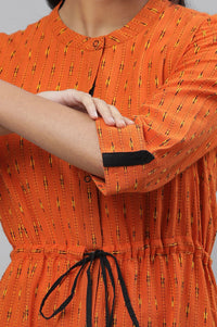Orange Striped Printed Pure Cotton Straight Kurta with Palazzo Set