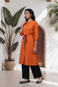 Orange Striped Printed Pure Cotton Straight Kurta with Palazzo Set