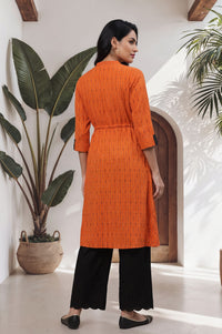 Orange Striped Printed Pure Cotton Straight Kurta with Palazzo Set