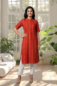 Red Striped Pure Cotton Straight Kurta with Trouser Set