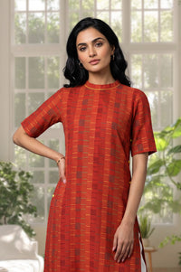 Red Striped Pure Cotton Straight Kurta with Trouser Set