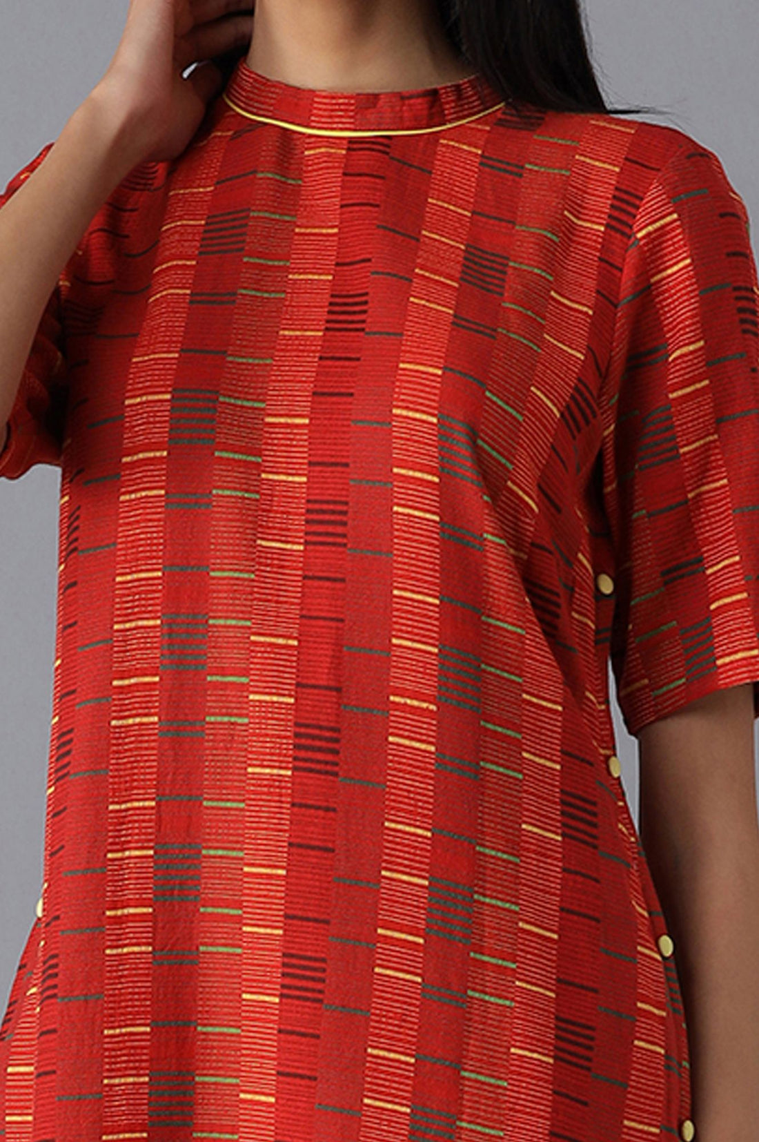Red Striped Pure Cotton Straight Kurta with Trouser Set