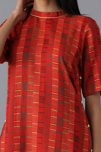 Red Striped Pure Cotton Straight Kurta with Trouser Set