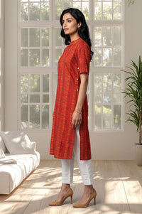 Red Striped Pure Cotton Straight Kurta with Trouser Set