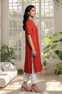 Red Striped Pure Cotton Straight Kurta with Trouser Set