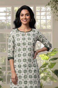 Green Checkered Printed Straight Kurta with Trousers Set