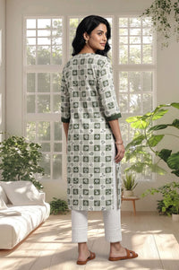 Green Checkered Printed Straight Kurta with Trousers Set