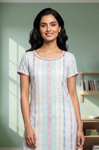 White Yarn Dyed Checkered Lace Straight Kurta with Trouser Set