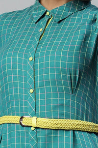 Teal Checkered Pure Cotton Straight Kurta with Churidar Set