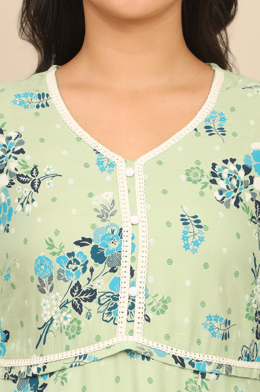 Green Floral Printed Circular LIVA Kurta and Leggings Set