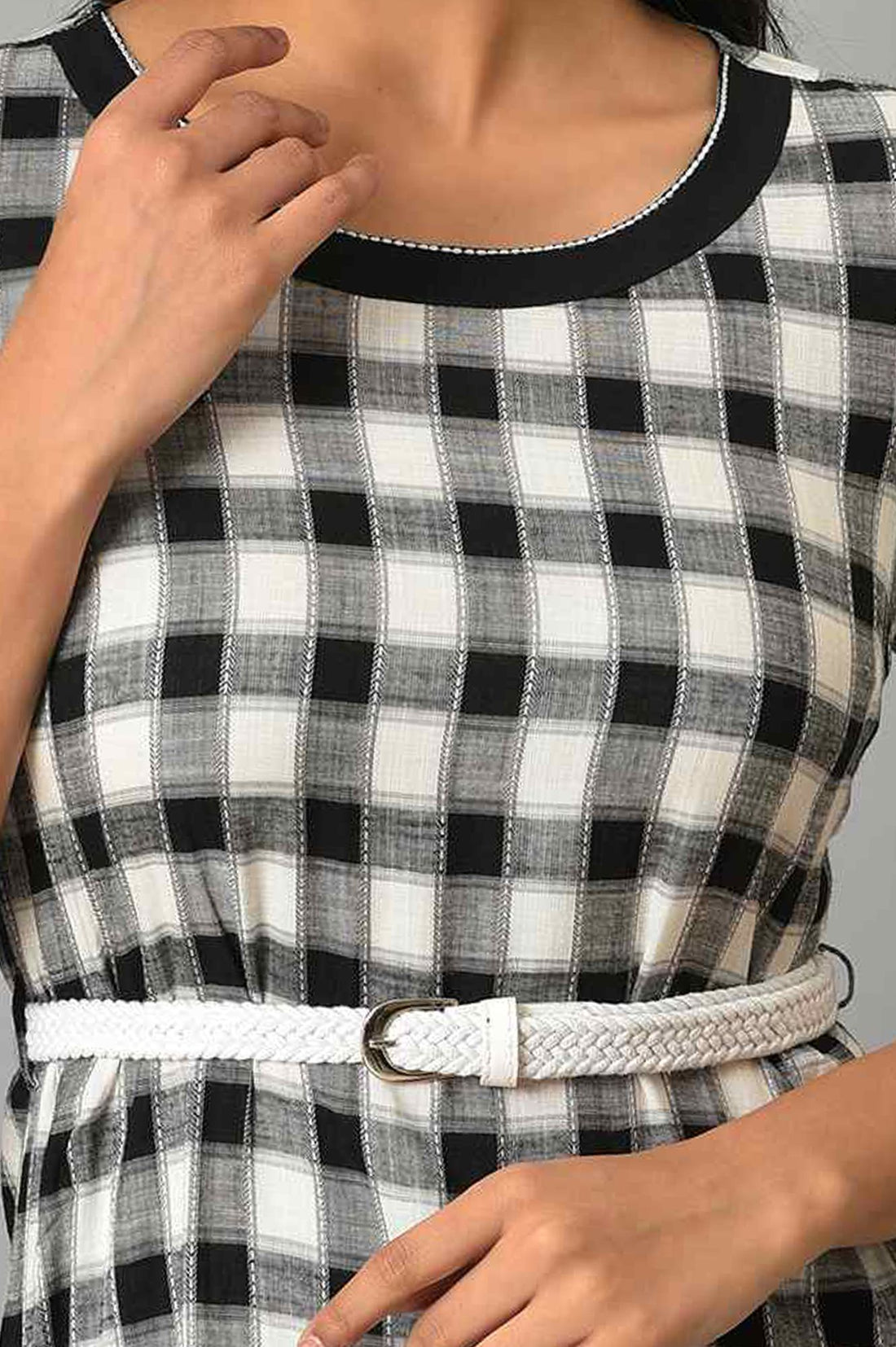 Black Checkered Printed Rayon Straight Kurta with Tights Set