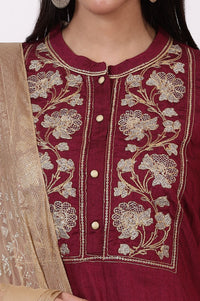 Maroon Zari Embroidered Straight Kurta with Tights