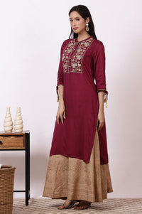 Maroon Zari Embroidered Straight Kurta with Tights
