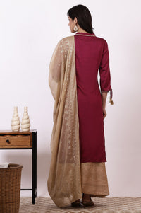 Maroon Zari Embroidered Straight Kurta with Tights
