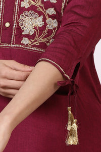 Maroon Zari Embroidered Straight Kurta with Tights