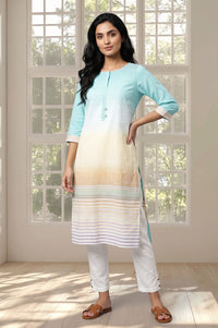 Multicolor Ombre Pure Cotton Straight Kurta with Trouser Set
