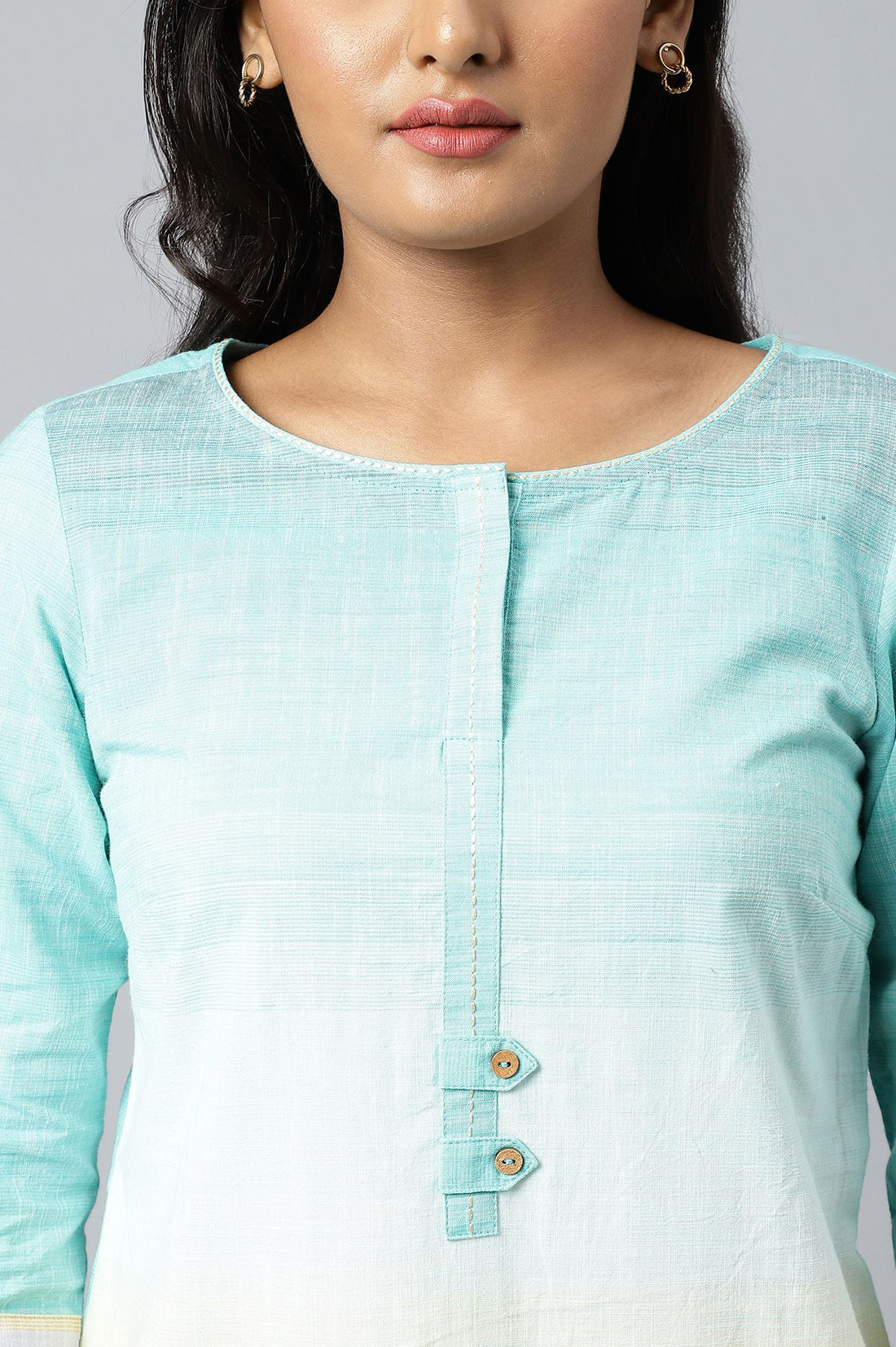 Multicolor Ombre Pure Cotton Straight Kurta with Trouser Set