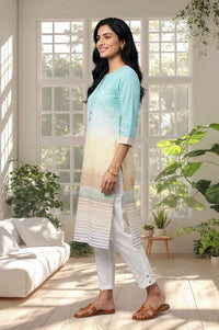 Multicolor Ombre Pure Cotton Straight Kurta with Trouser Set