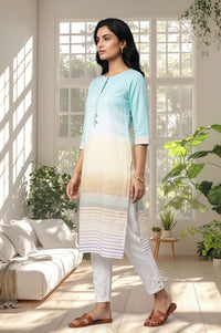 Multicolor Ombre Pure Cotton Straight Kurta with Trouser Set