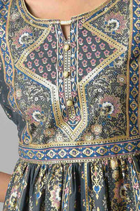 Charcoal Ethnic Motifs Printed Flared Kurta with Palazzo Set